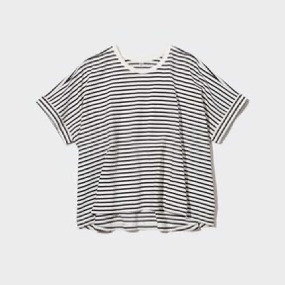 Uniqlo Cotton Oversized Short Sleeve Striped Black and White Women's Top